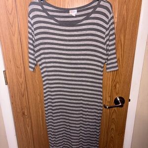LuLaRoe Gray and White Striped Dress